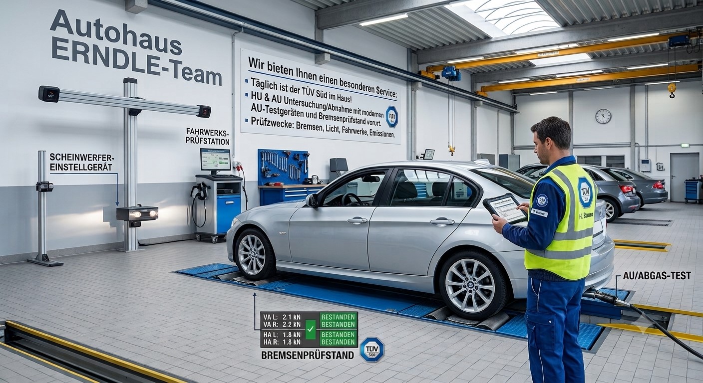 Tüv mit Prüfer und Prüfstand